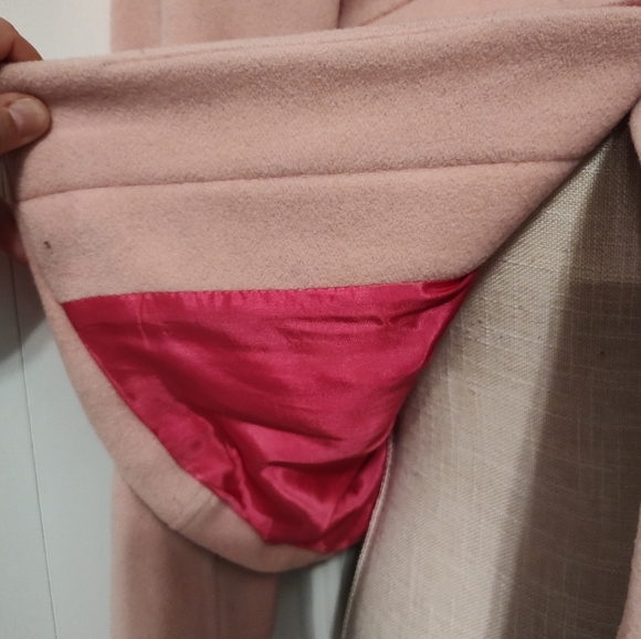 💖 Vintage 90's Marvin Richards 100% Wool Button Front Pea Coat, Baby Pink, Med - Picture 12 of 14